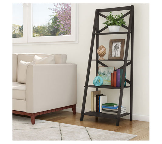 Lavish Home 4-Tier Ladder Bookshelf with X-BackFrame