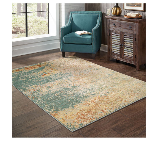 Linden Place Blue Distressed Abstract Modern 5' 3"x7'3" Rug