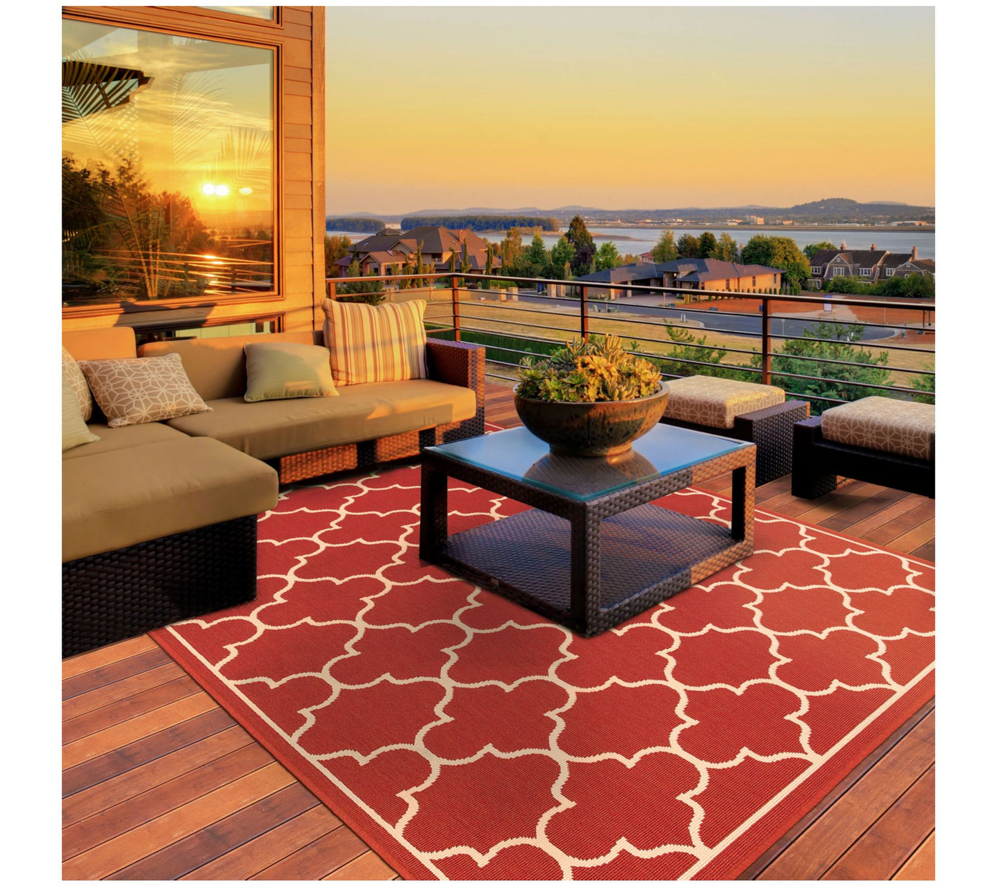 Veranda Living I/O Red Geometric Lattice 5'3"x7 '6" Rug