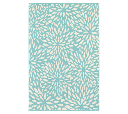 Veranda Living In/Out Aruba Blue Botanical 7'10"x10'10" Rug