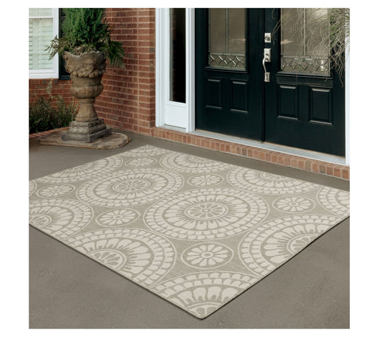 Veranda Living I/O Gray Tonal Geometric Circles7'10"x10' Rug