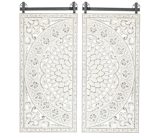 LuxenHome Set of 2 Distressed Ivory White Flower Wall Decor