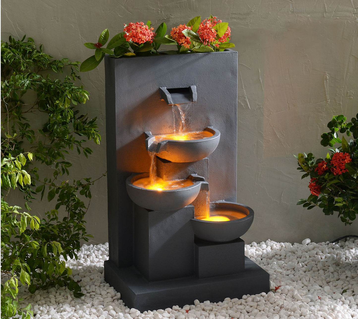 Teamson Home 29.13" Outdoor Water Fountain, LED  Lights, Gray