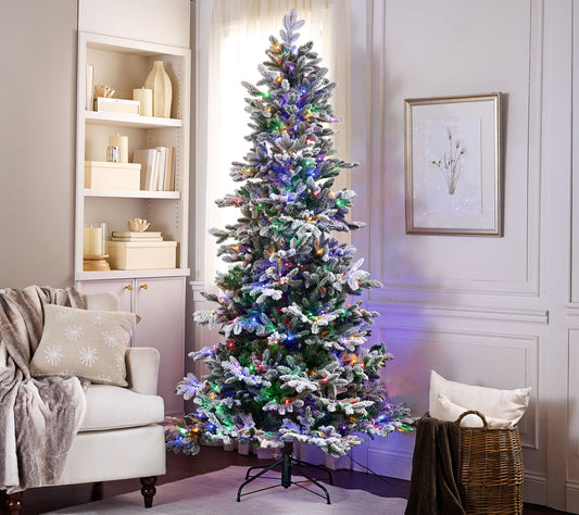 7' Twinkling Snow Kissed Spruce Tree by Valerie by Valerie