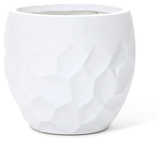 LuxenHome 14.6" Round White Geometric MgO Planter