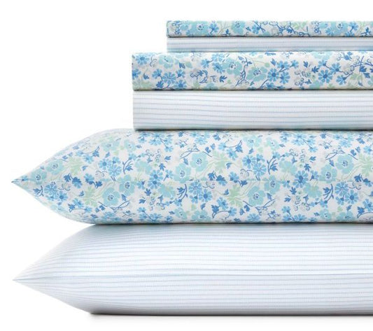 Laura Ashley Ja ynie - Cotton B lue King Sheet Set