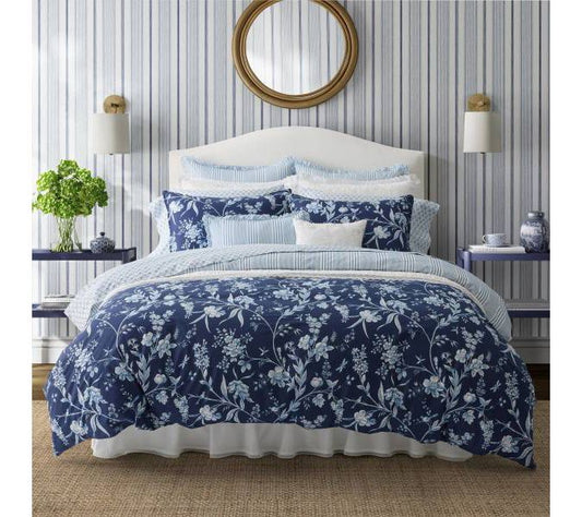 Laura Ashley Branch Toile Blue Full Queen Comforter Sham Bonus