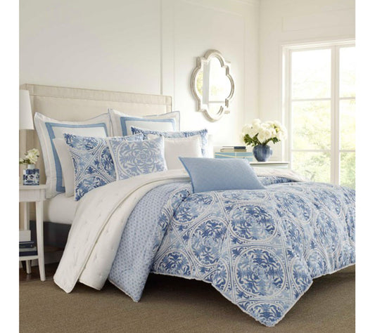 Laura Ashley Mi la Blue Full Qu een Comforter S ham Set