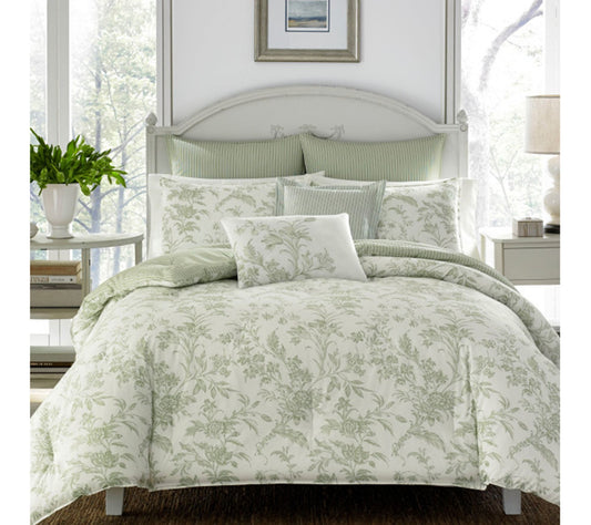 Laura Ashley Na talie Green Twi n Comforter Sha m Bonus Set