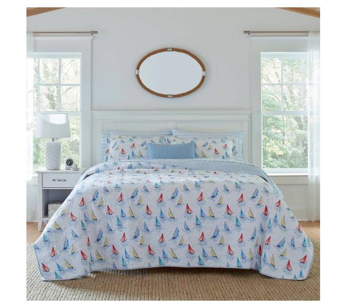 Laura Ashley Ahoy Bright Blue Full Queen Quilt-Sham Set