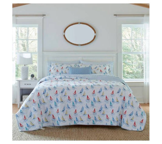 Laura Ashley Ahoy Bright Blue Full Queen Quilt-Sham Set
