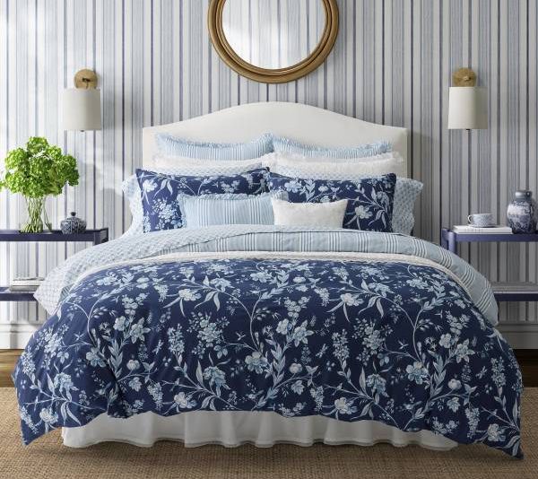 Laura Ashley Branch Toile Blue King Duvet Cover Set