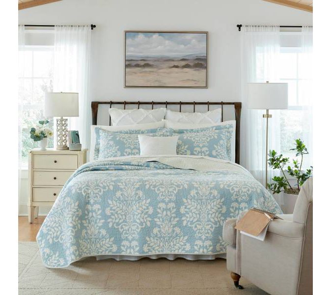 Laura Ashley Rowland Blue Full Queen Quilt-ShamSet