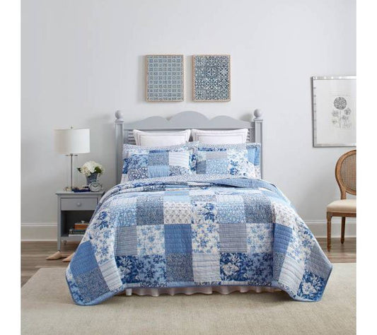 Laura Ashley Paisley Patchwork Bright Blue FullQueen Quilt-Sh