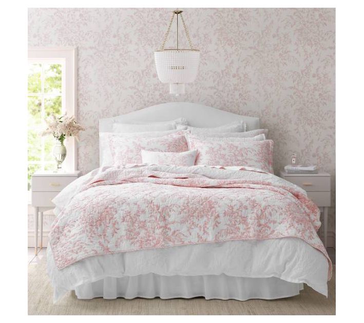 Laura Ashley Bedford Pink/White King Quilt Set