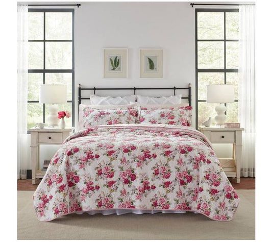 Laura Ashley Lidia Pink Full Queen Quilt-Sham Set