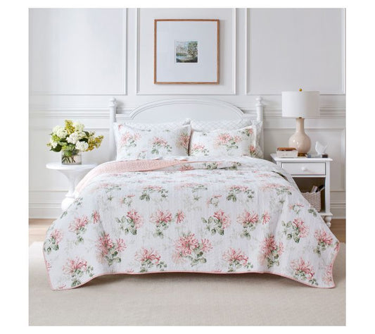 Laura Ashley Honeysuckle Pink King Quilt-Sham Set