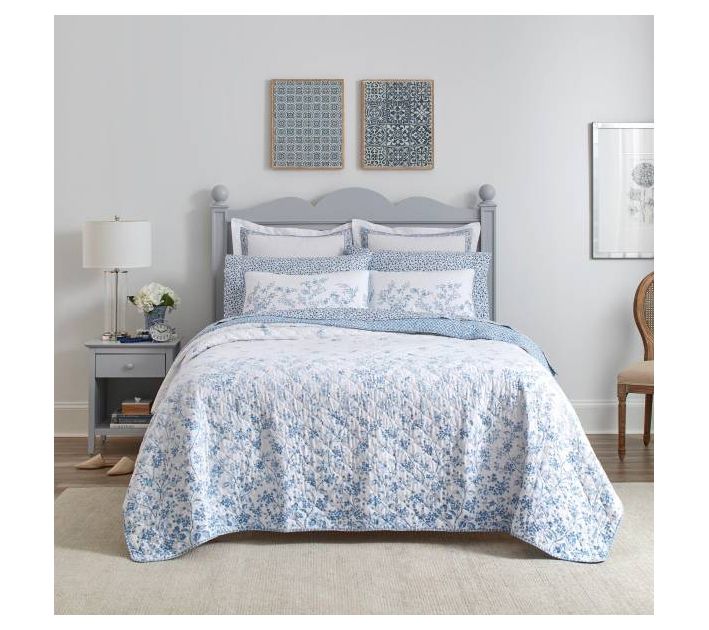 Laura Ashley Flora Blue King Quilt-Sham Set