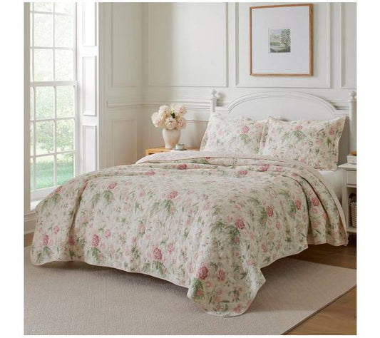 Laura Ashley Breezy Floral Green King Quilt-Sham Set