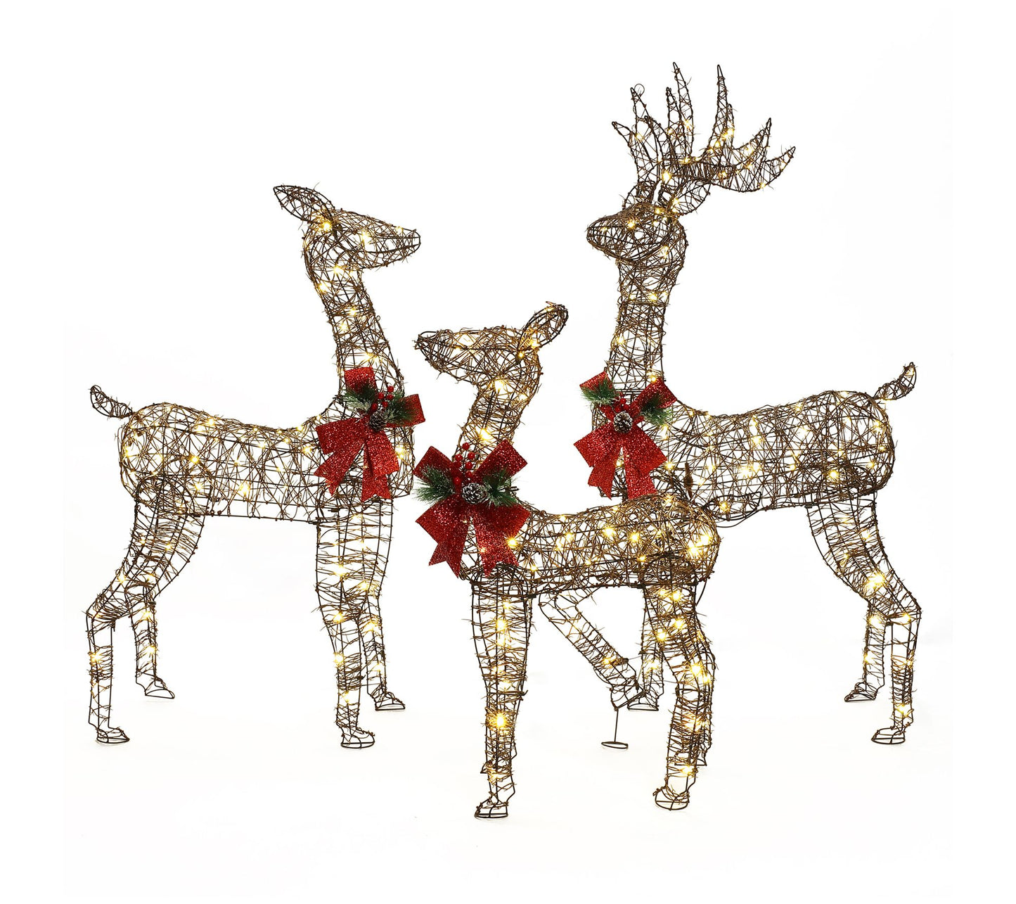 LuxenHome 3-Piece Rattan and Iron Deer HolidayDecoration