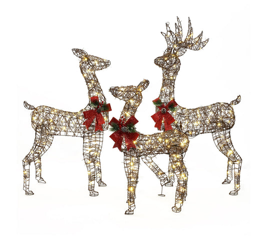 LuxenHome 3-Piece Rattan and Iron Deer HolidayDecoration