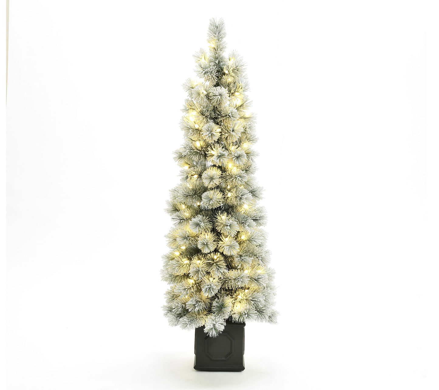 LuxenHome 4.5Ft Pre-Lit Snow-Flocked ArtificialTree Potted