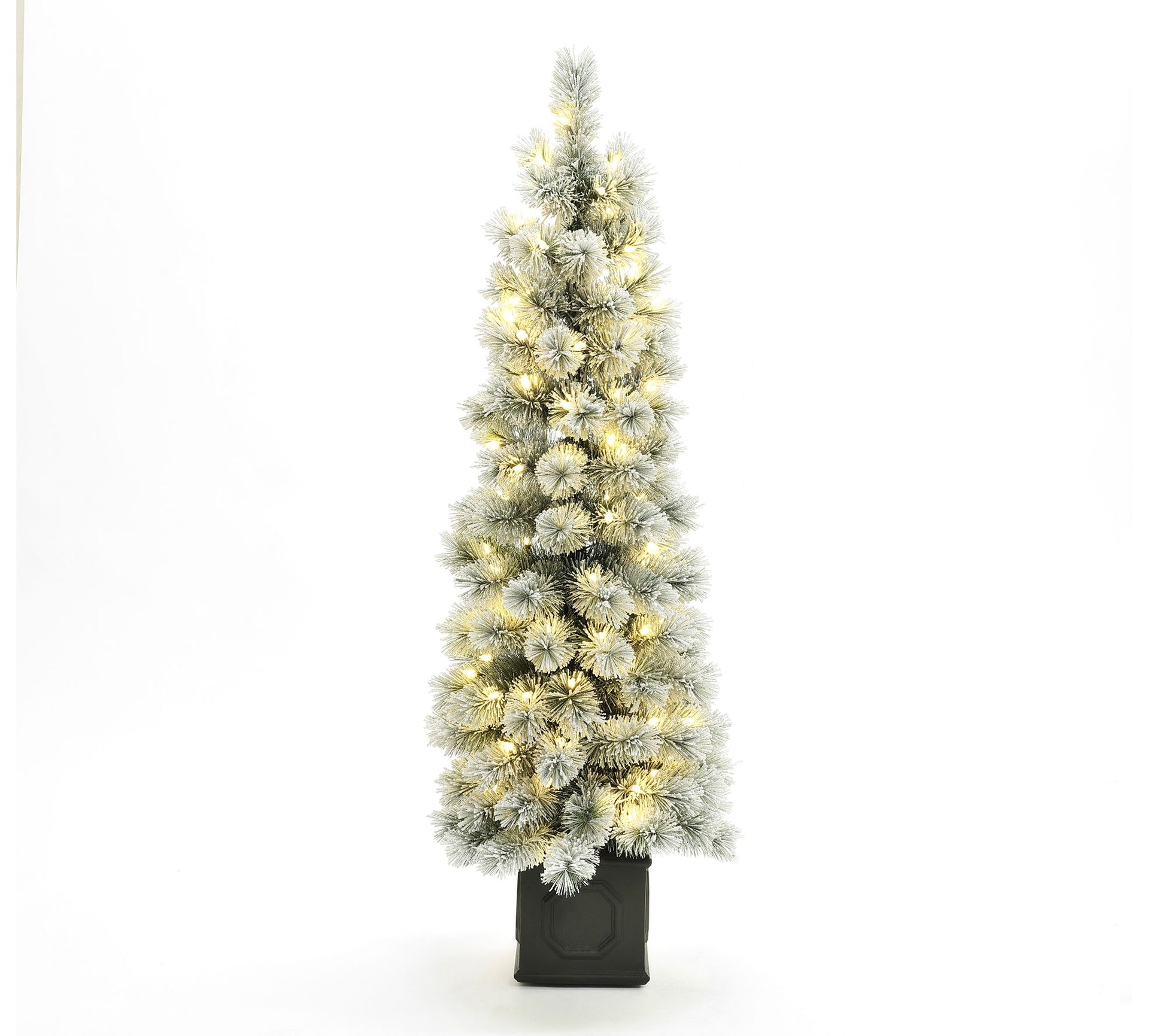 LuxenHome 4.5Ft Pre-Lit Snow-Flocked ArtificialTree Potted