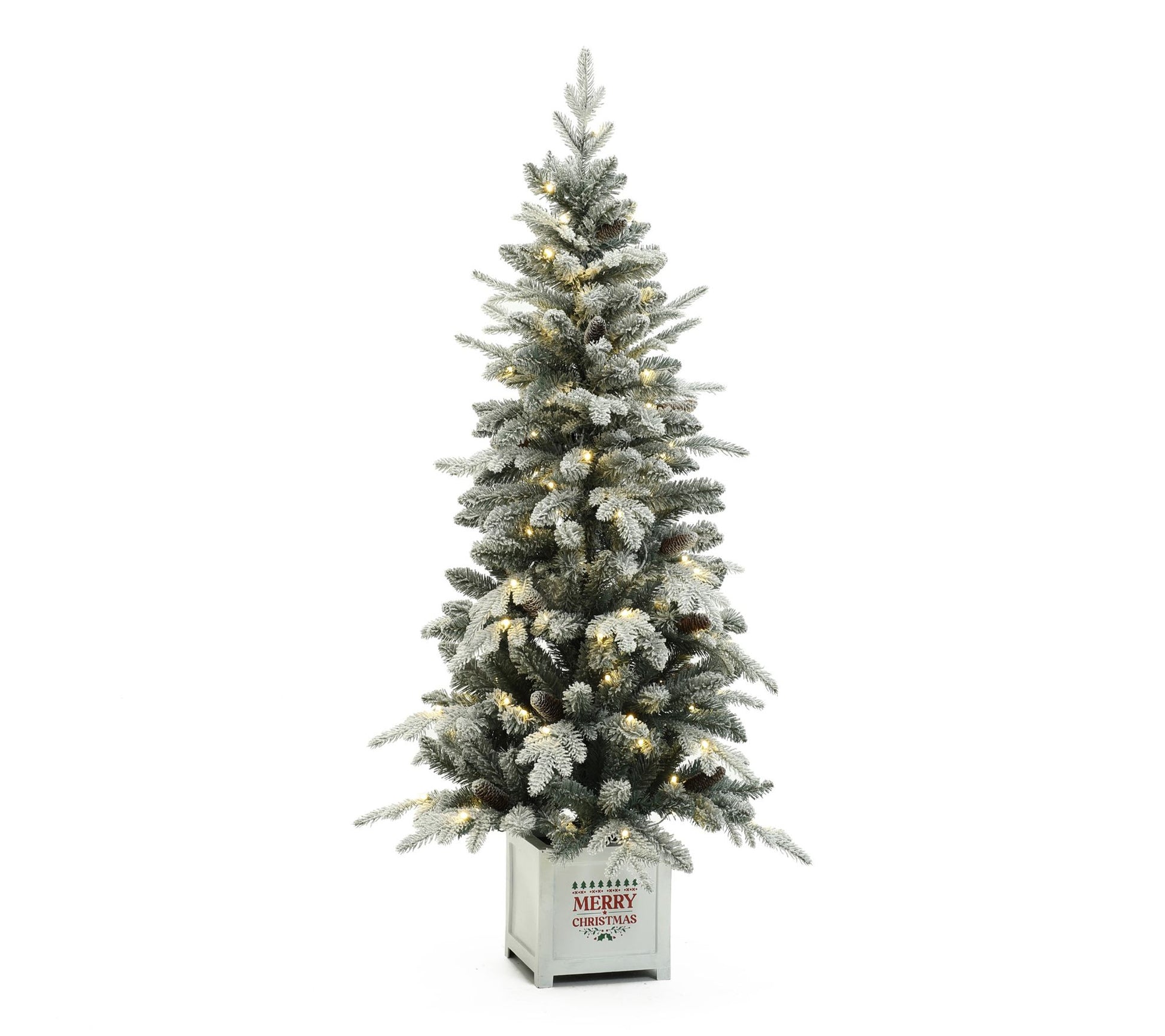 LuxenHome 5Ft Pre-Lit Flocked Full Pine PottedArtificial Tree