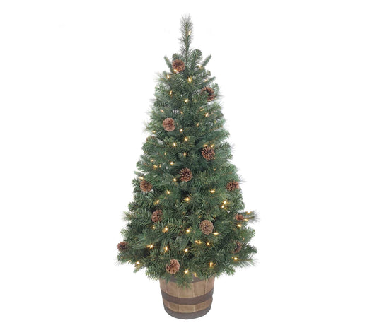 Haute Decor 4' Prelit Whiskey Barrel Potted Tree