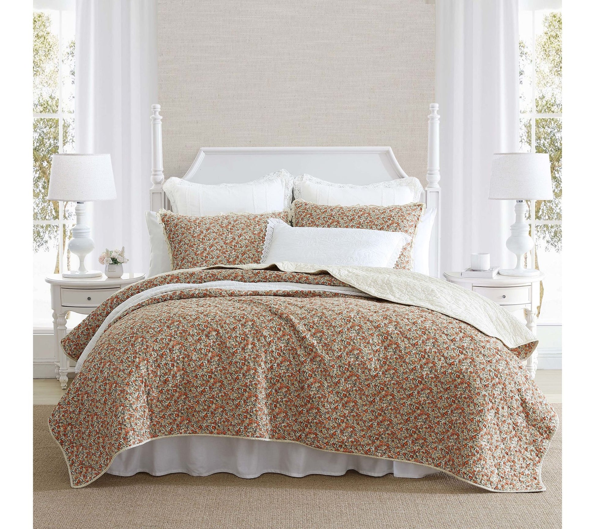 Laura Ashley Loveston Terracotta King Quilt Sham Set
