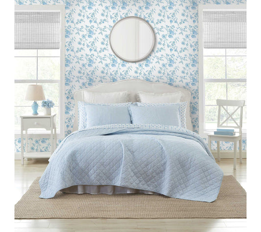 Laura Ashley Oxford Stripe Blue King Quilt ShamSet