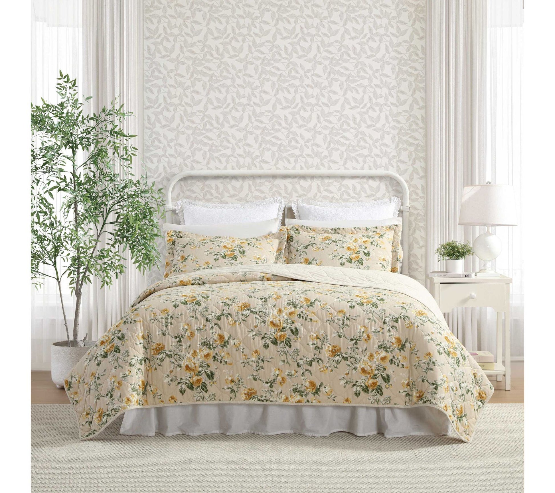 Laura Ashley Roses Gold King Quilt Sham Set