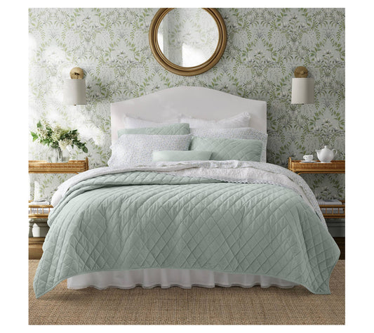 Laura Ashley Diamond Stitch Light-Green Twin Quilt Sham Set