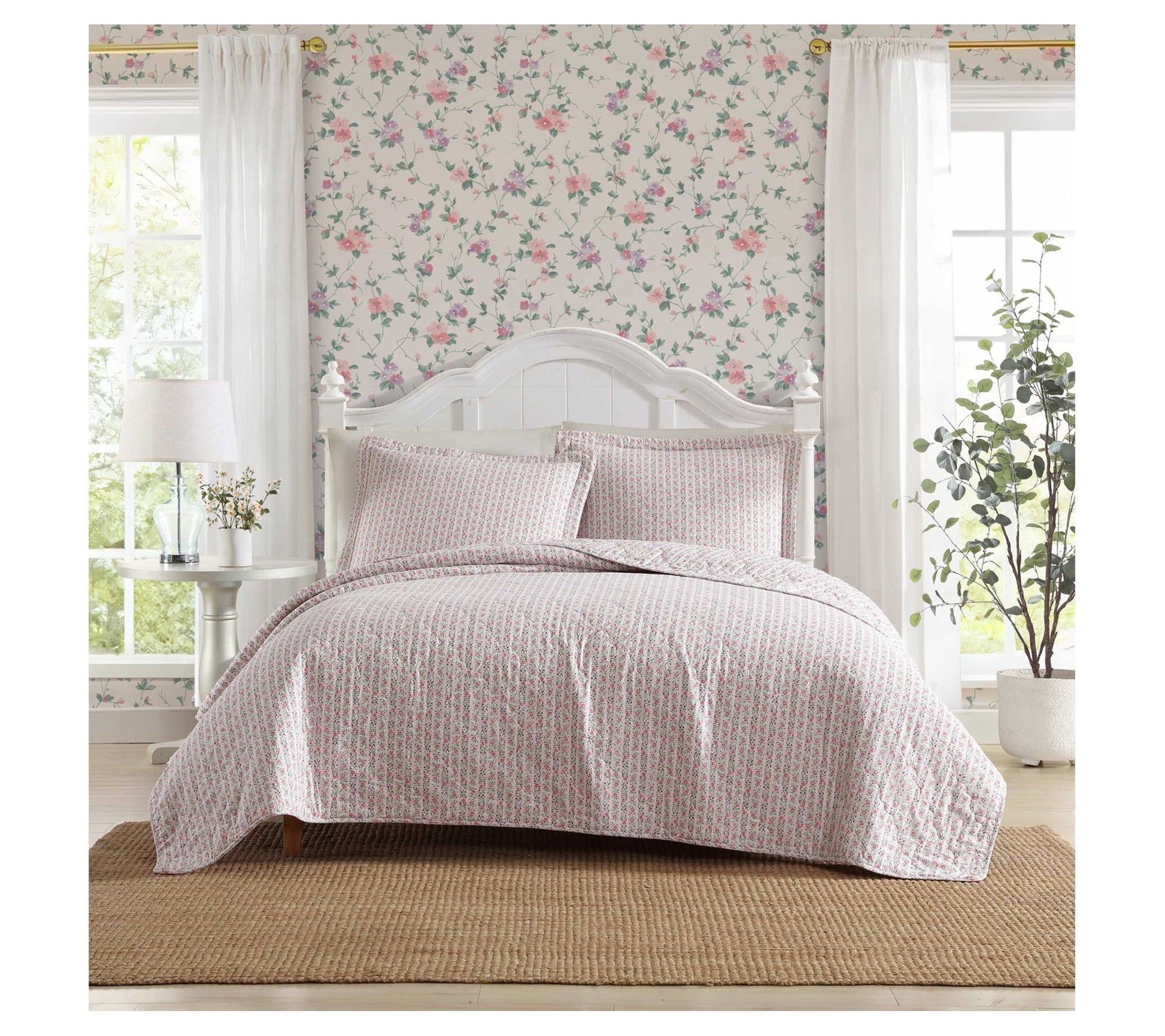 Laura Ashley Marta Stripe Pink-Green King QuiltSham Set
