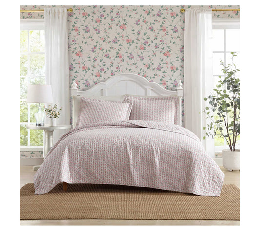 Laura Ashley Marta Stripe Pink-Green King QuiltSham Set
