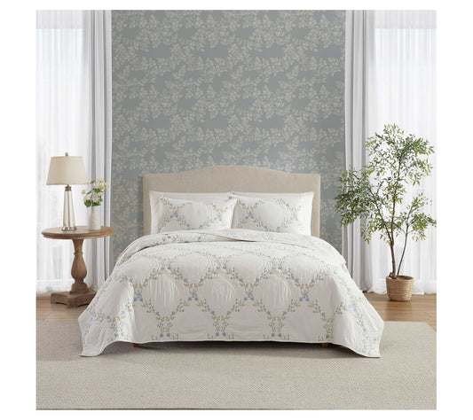 Laura Ashley Floral Embroidery Blue King QuiltSham Set