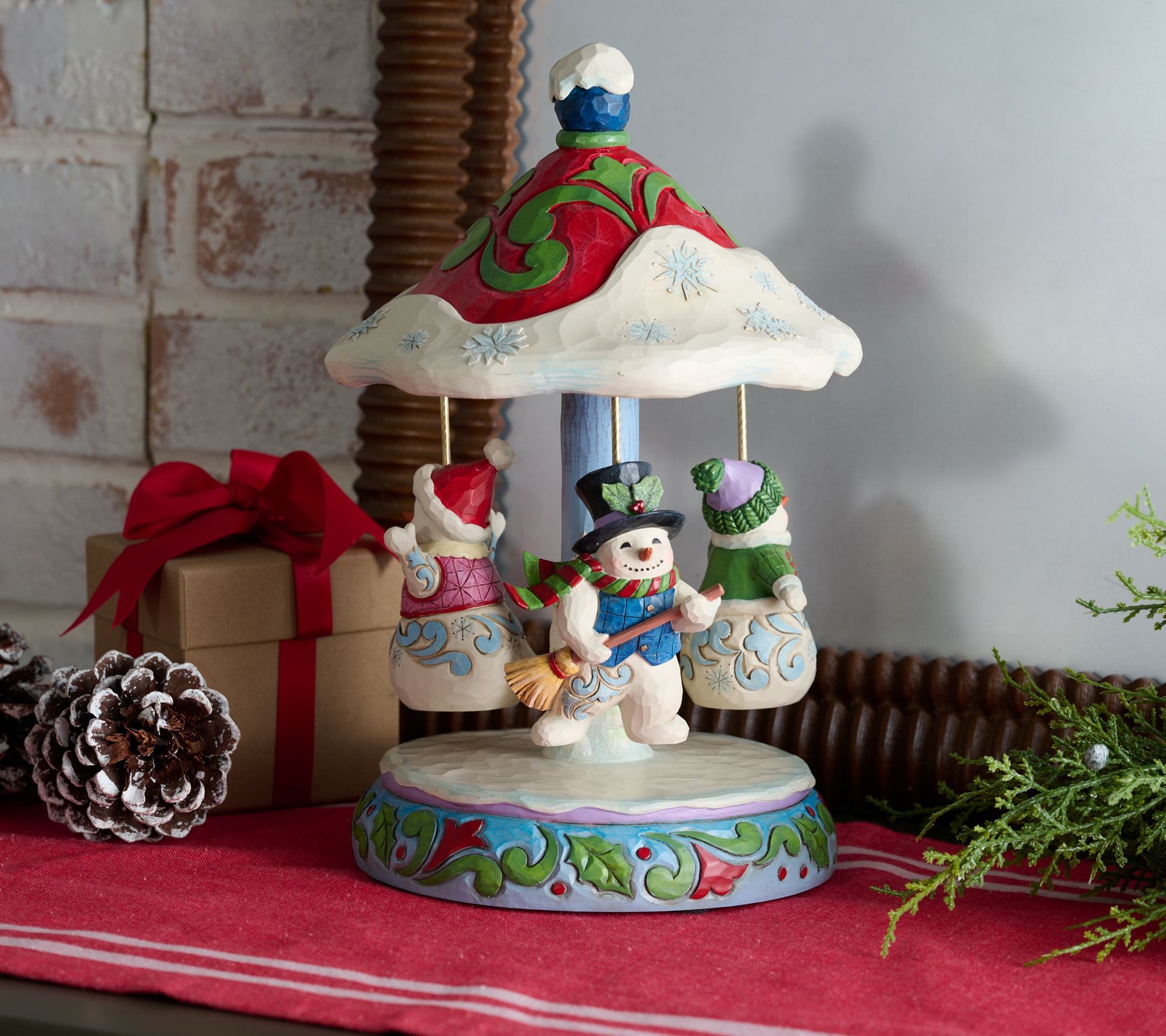 Jim Shore Heartwood Creek 12" Handpush Snowman Carousel