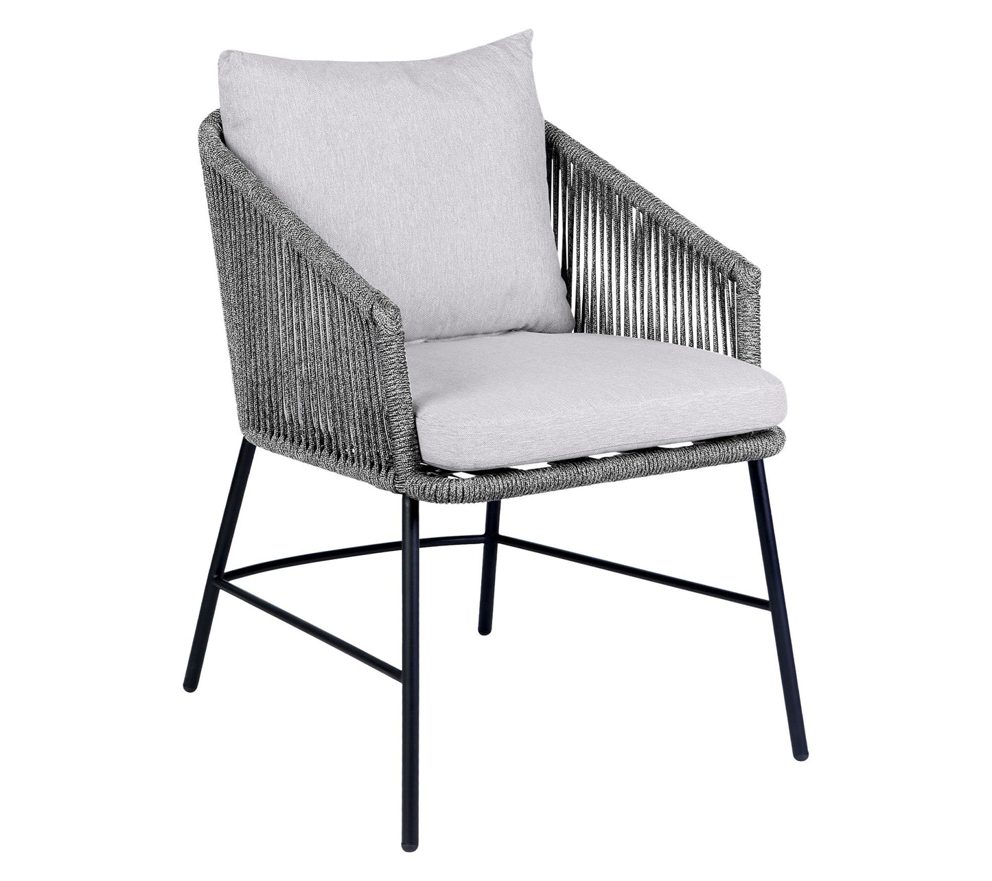 Armen Living Ditas Outdoor Dining Chair in Metal and Gray Rope