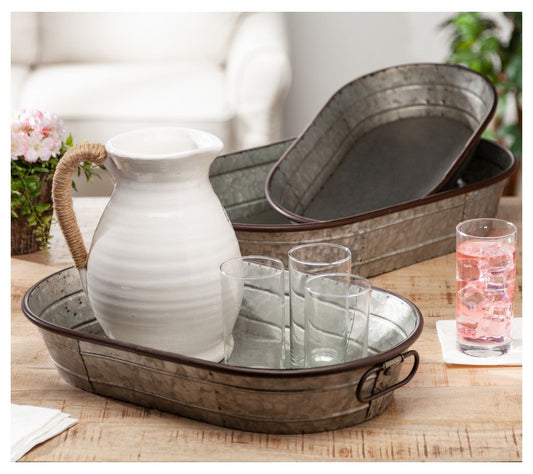 Oval Galvanized Metal Planter Trays by Gerson International