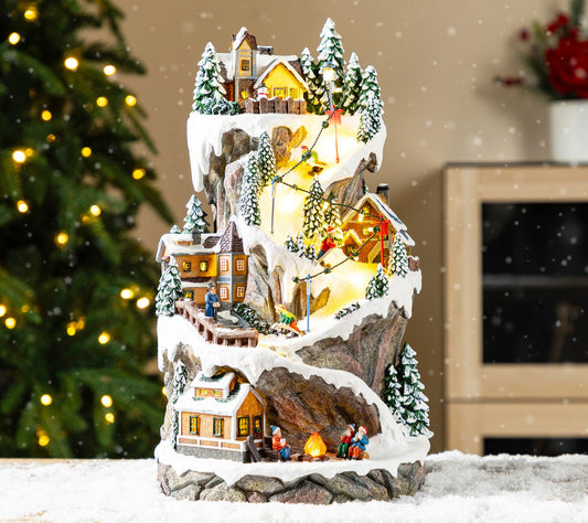 Glitzhome 16"H Lighted Christmas Music Skiing Moutain Village