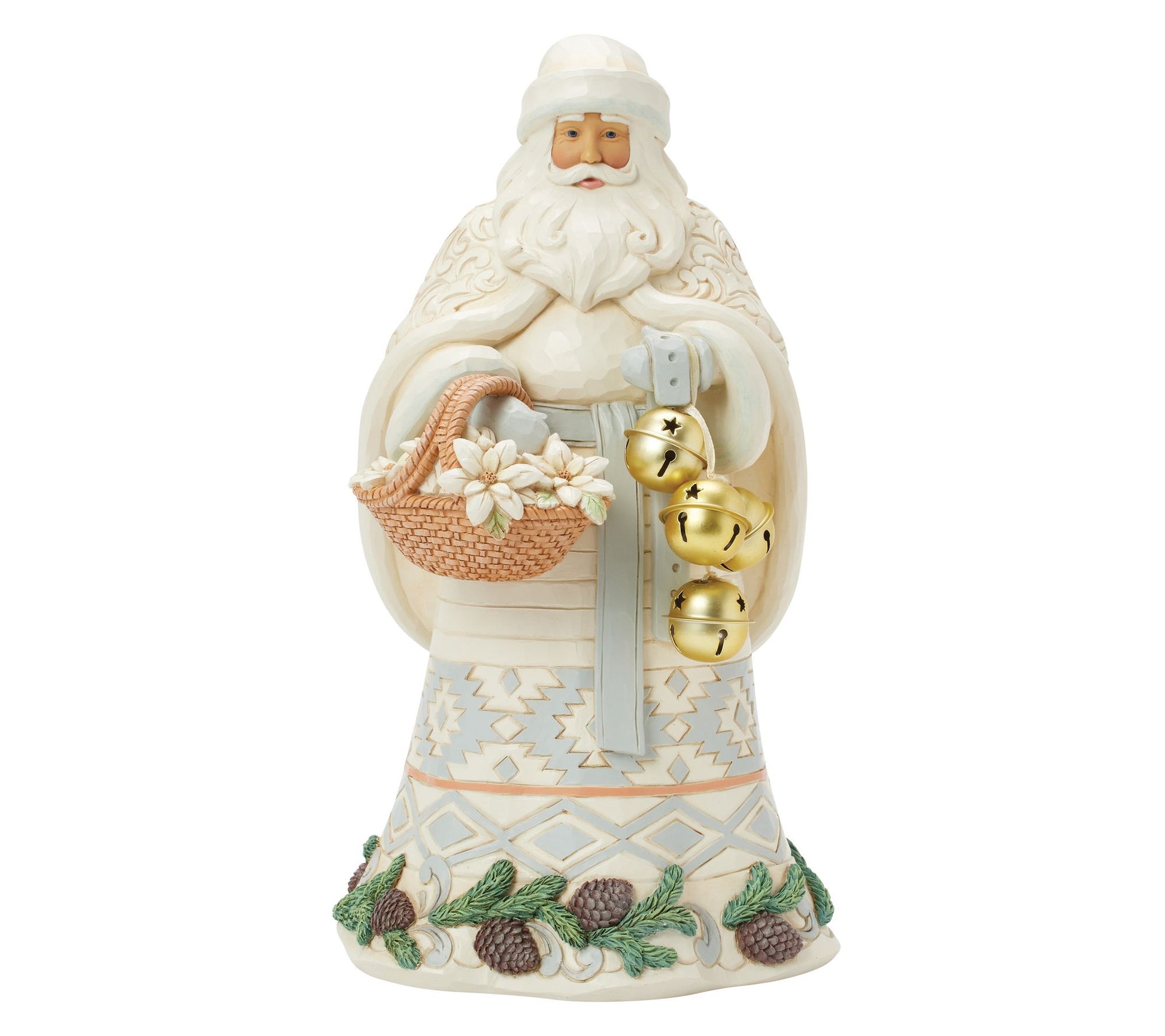 Jim Shore Woodland Santa Basket and Bells Figurine 12"