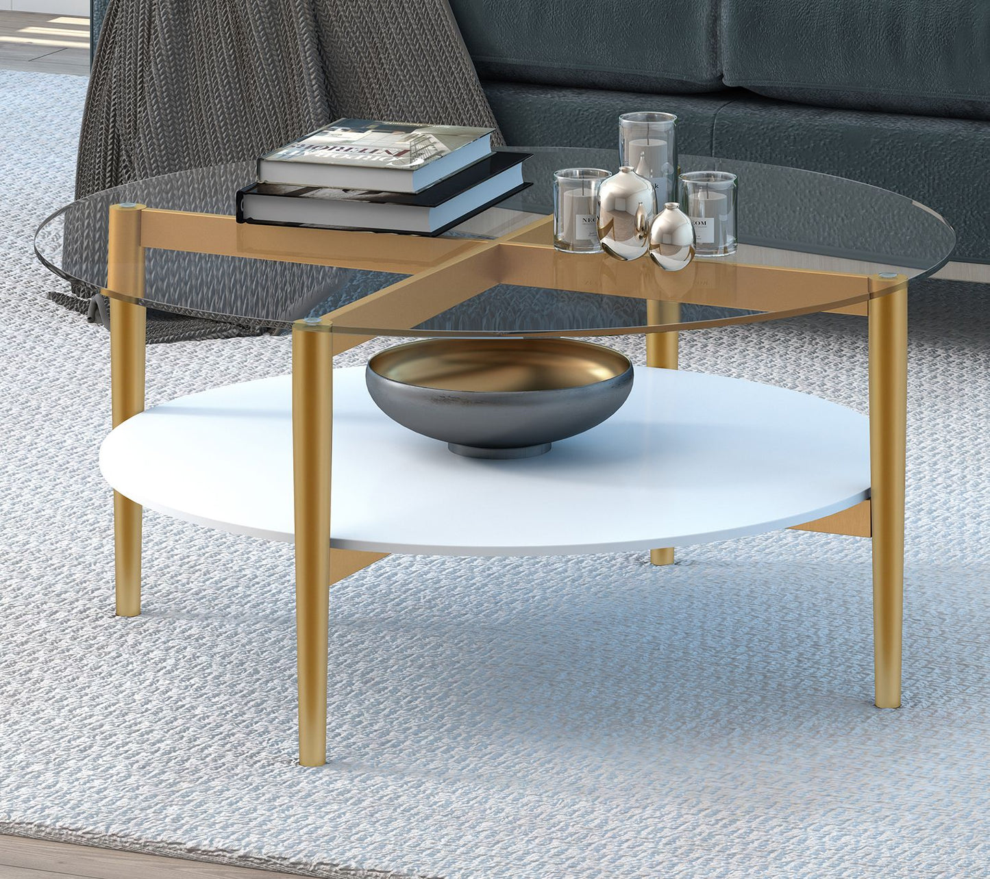 Hudson&Canal Otto 36" Wide Round Coffee Table with MDF Shelf