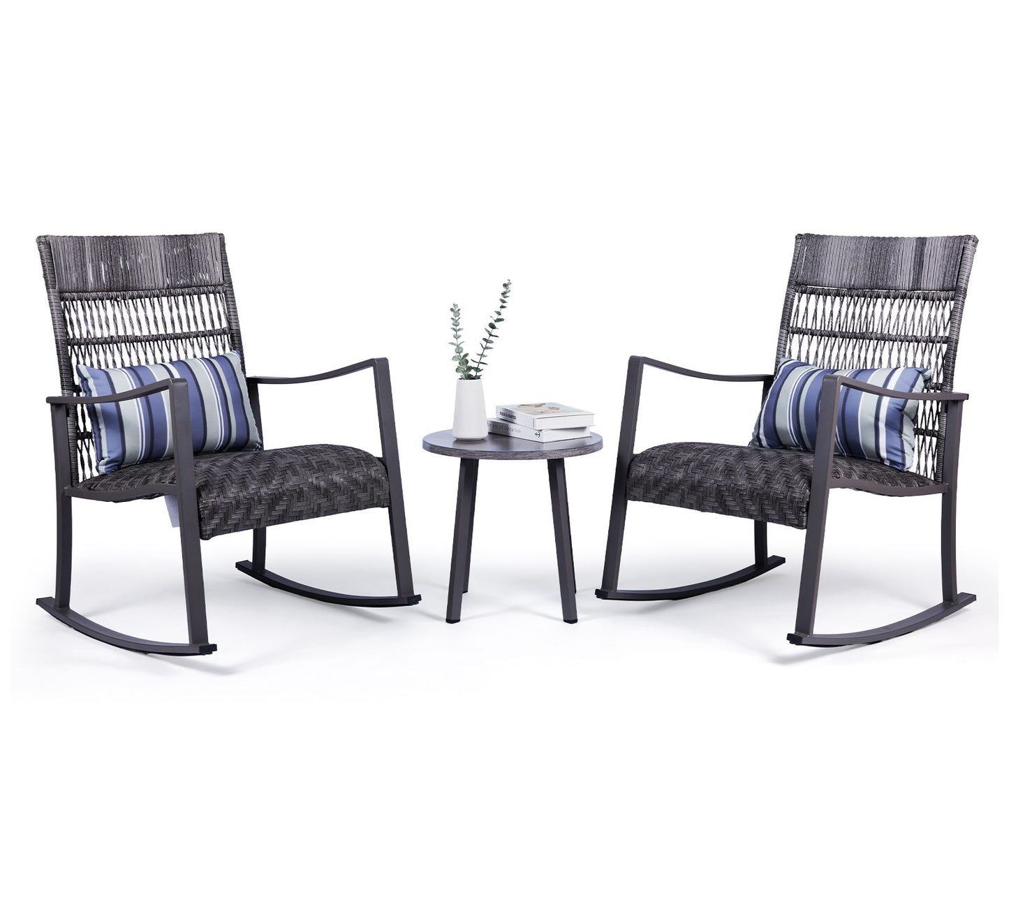 Backyard Expressions 3-Piece Wicker Patio Rocking Chair Set