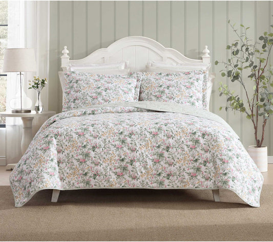 Laura Ashley Bramble Floral Pink King Quilt Set