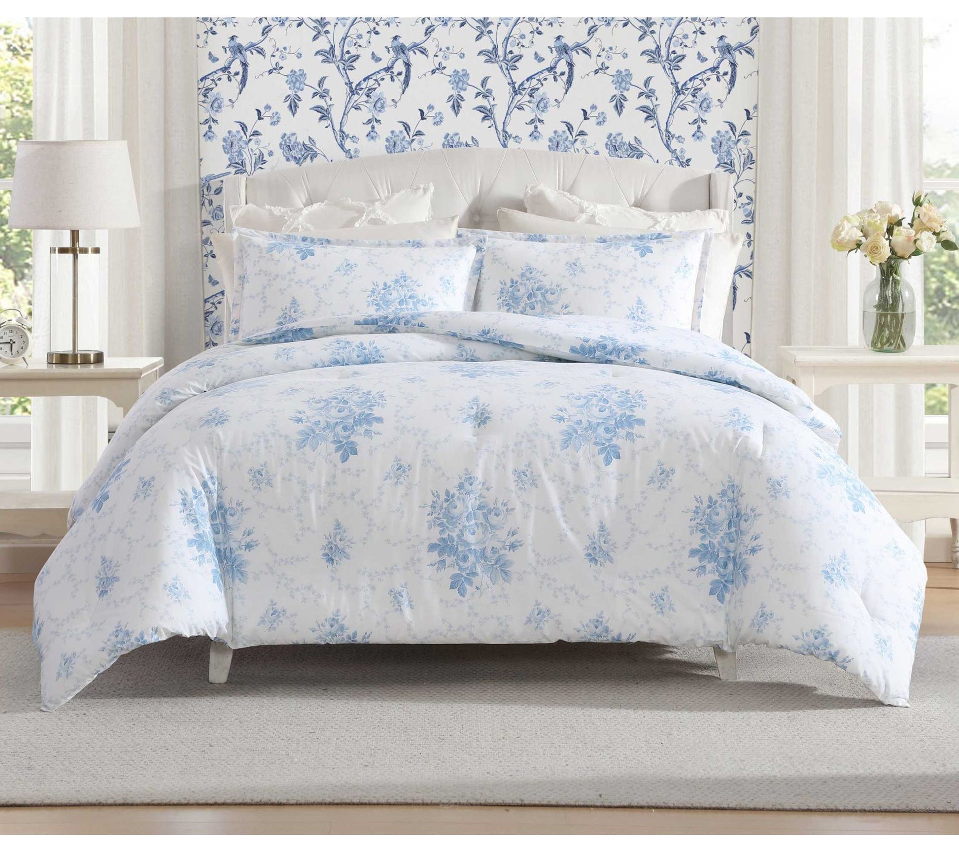 Laura Ashley Sophia Blue Cotton King Duvet Cover Set