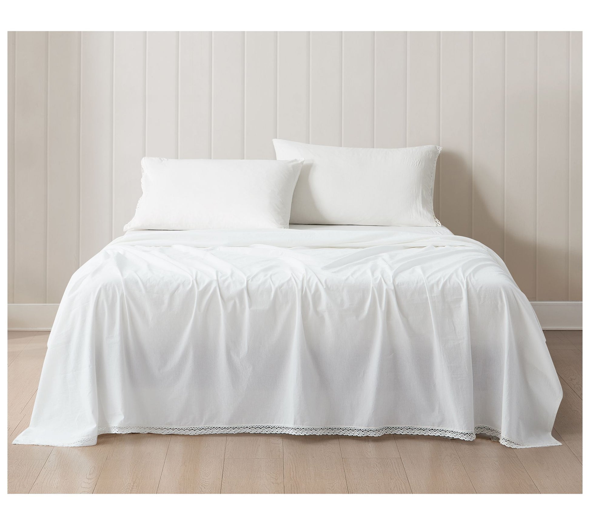 Lush Decor Evelyn Lace Trim Cotton Sheets White4Pc Set King