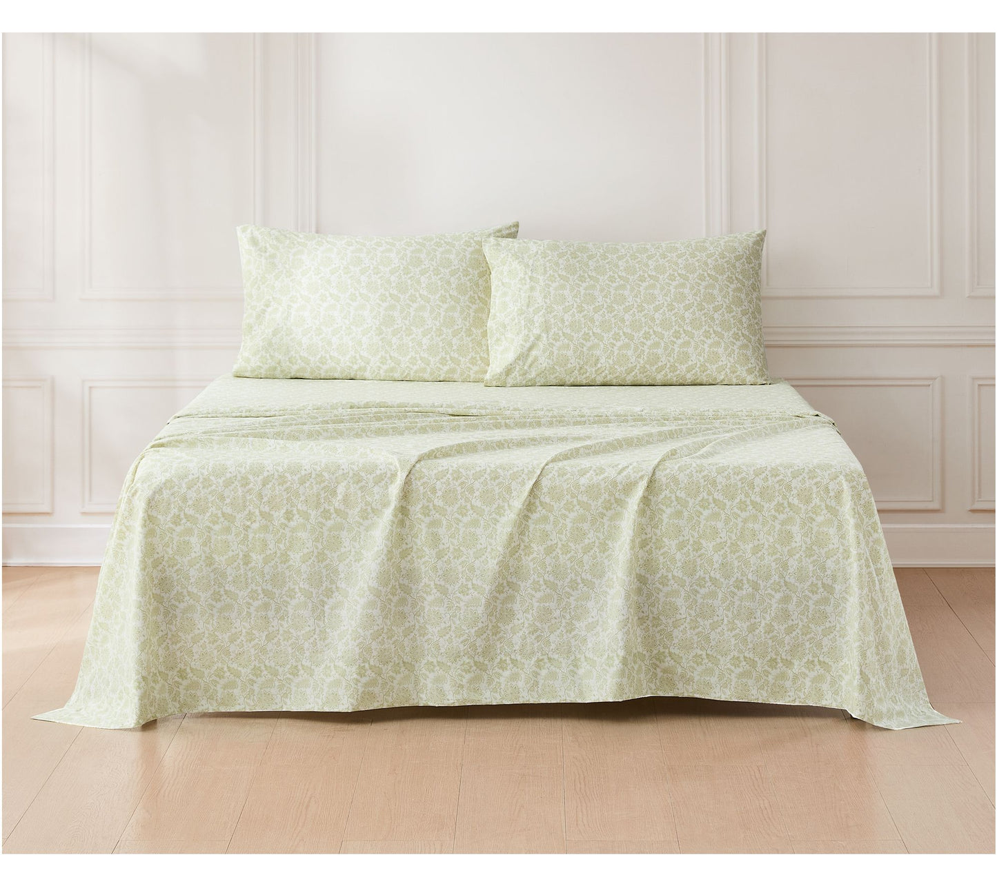Floral Jacobean Cotton Sheet Set Sage 4Pc Set Queen