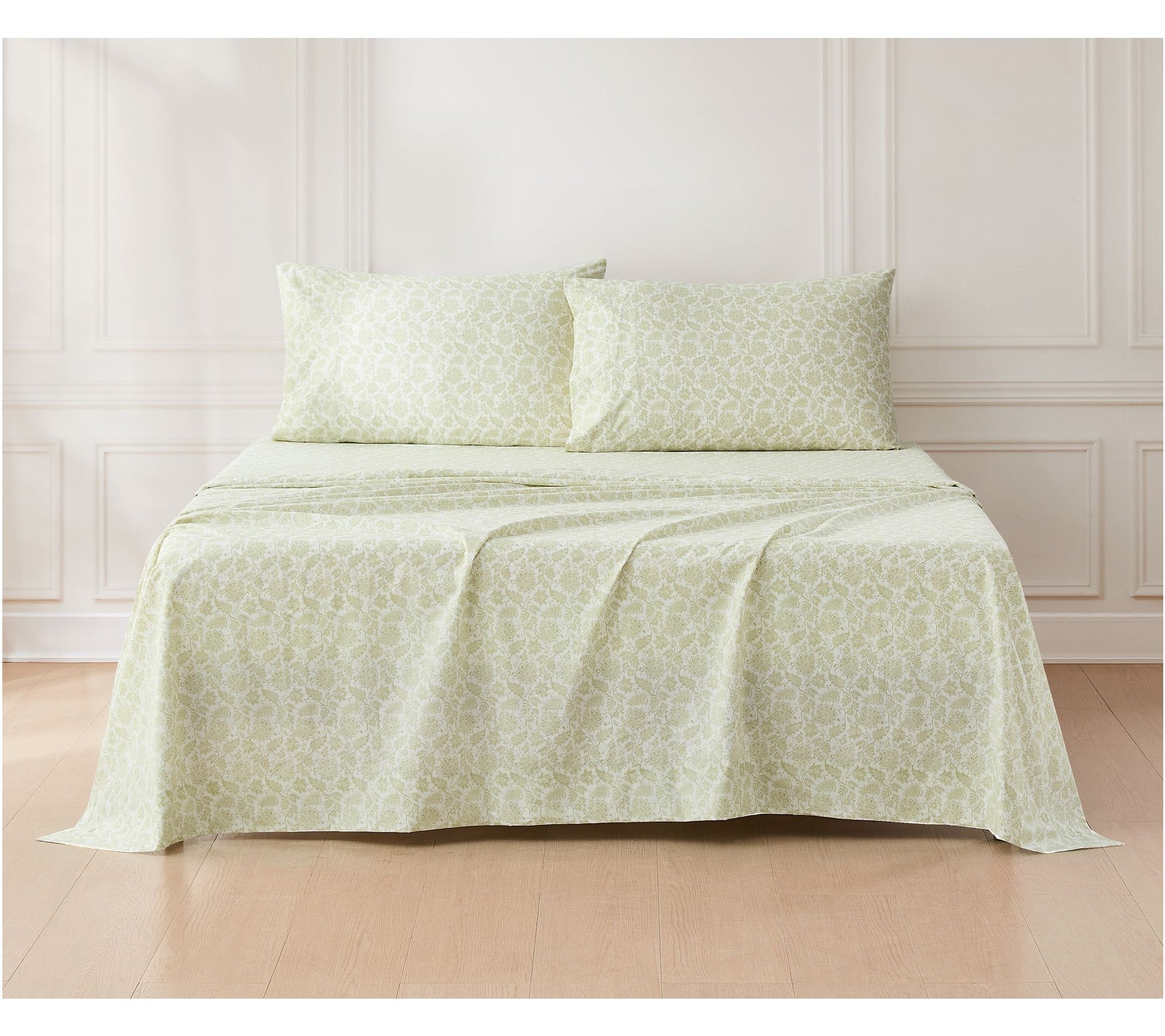 Floral Jacobean Cotton Sheet Set Sage 4Pc Set Queen
