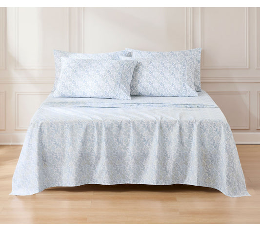 Lush Decor Botanical Leaf and Floral Sheet SetBlue 6Pc King