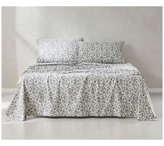 Lush Decor Lillian Block Print Cotton Sheet SetBlue 4Pc Queen